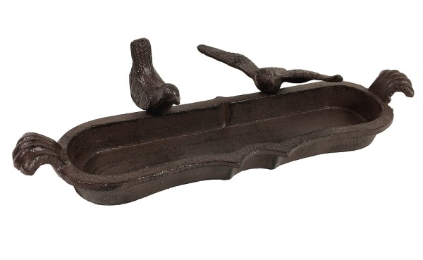 Vogeltränke Vogelbad Rechteckig 2 Vögel Gusseisen Braun Antik-Stil 35cm