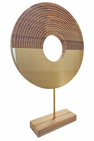 Holzskulptur auf Ständer Ornament Dekoobjekt Gold Holzobjekt 37,5 cm