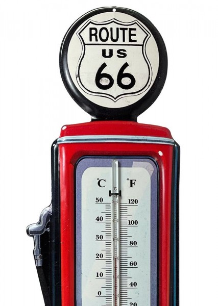 Wandthermometer ROUTE 66 US Zapfsäule Thermometer Vintage Nostalgie Blechschild
