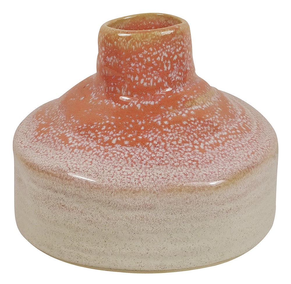 Blumenvase Keramik Orange Handgefertigt Flaschenform Mediterran Vintage 13cm