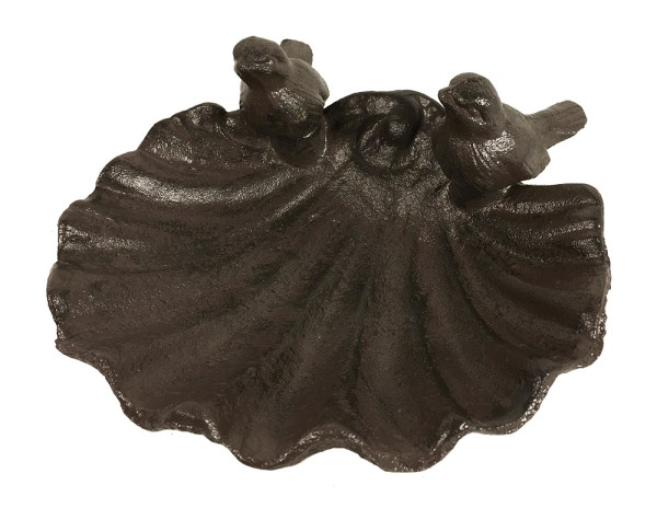 Vogeltränke Vogelbad Muschel 2 Vögel Gusseisen Braun Antik-Stil