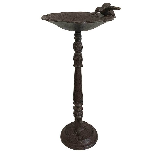 Vogeltränke auf Fuß mit Vogel Vogelbad Futterschale Gusseisen Antik-Stil Braun
