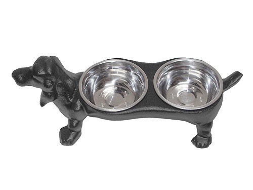Fressnapf Futternapf Hund Dackel Doppelt Gusseisen Antik-Stil Schwarz
