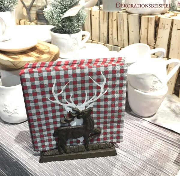 Serviettenhalter Rentier Tannenbäume Weihnachten Gusseisen Antik-Braun