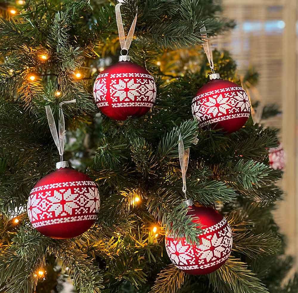Christbaumkugeln Rot Weiß Schneeflocke Eisstern 6 Stück Weihnachtskugeln Echt Glas