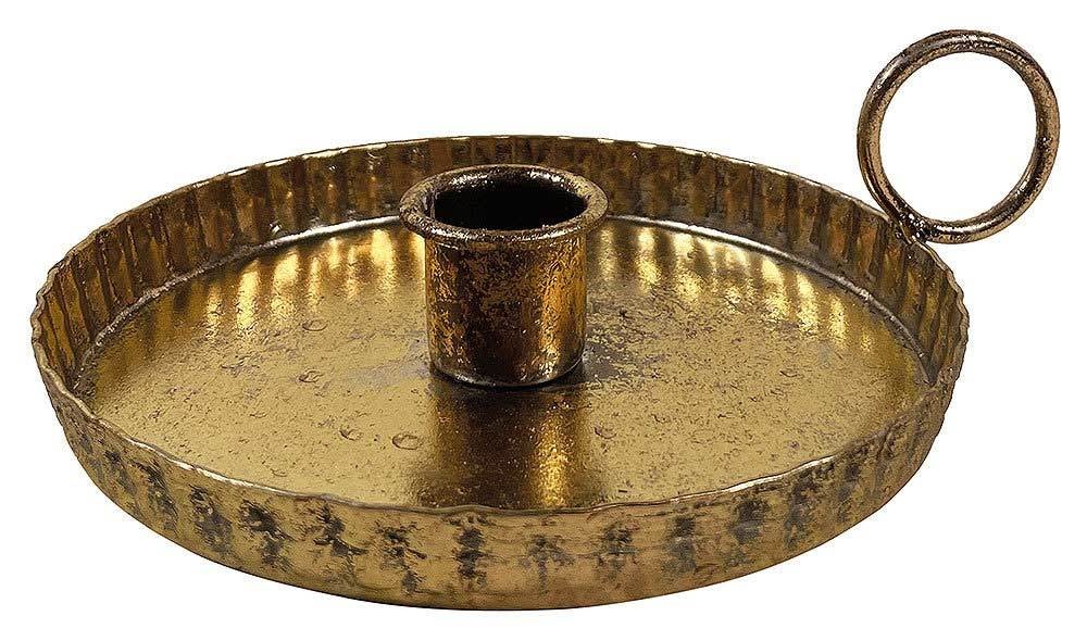Kerzenhalter mit Henkel Biedermeier Kerzenständer Metall Gold Patiniert Vintage