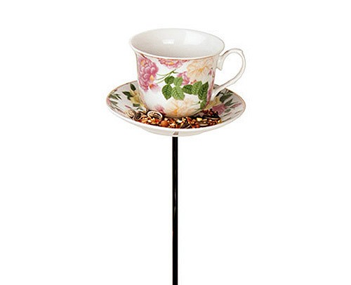 Vogelfuttertasse Kaffeetassen-Optik Blumen-Muster D Gartenstab 83cm