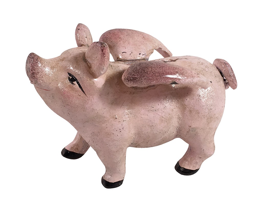 Schwein mit Flügeln Sparschwein Spardose Gusseisen Rosa Dekofigur