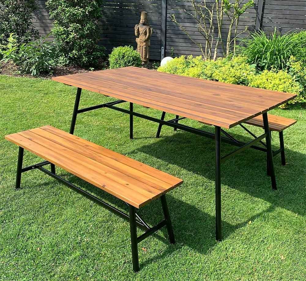 Gartentisch mit 2 Bänken Akazienholz Massivholz Bierzeltgarnitur Gartenmöbel Set