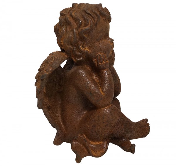 Engelfigur Putte Gusseisen Rost Engel Statue sitzend Antik-Stil 11cm
