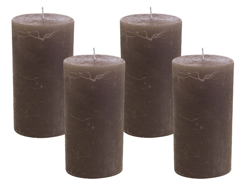 4 Rustic Stumpenkerzen Premium Kerze Dark Taupe 7x15cm – 65 Std Brenndauer