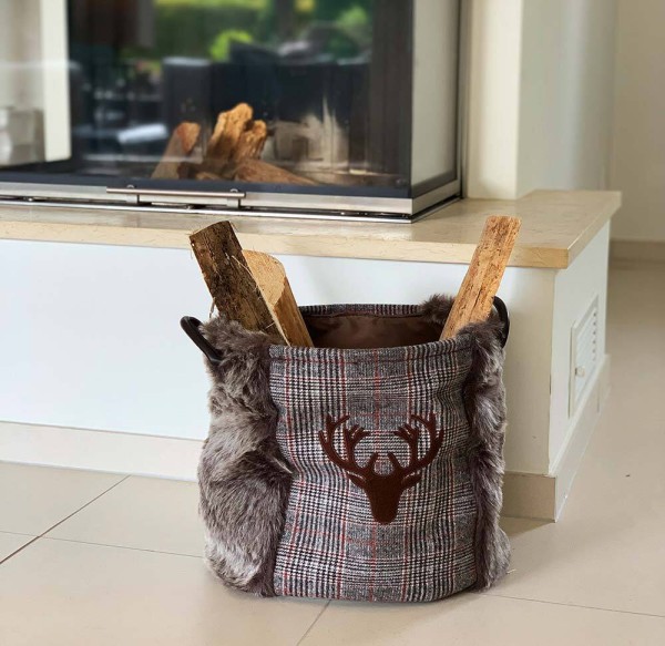 Aufbewahrungskorb Rentier Grau Kariert Deko-Korb mit Griffen Weihnachten