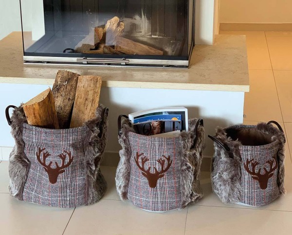 Aufbewahrungskorb Rentier Grau Kariert Deko-Korb mit Griffen Weihnachten