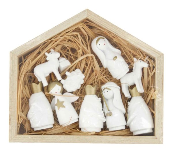 Kleine Krippenfiguren Weihnachten Set 11 teilig Weihnachtskrippe Handbemalt