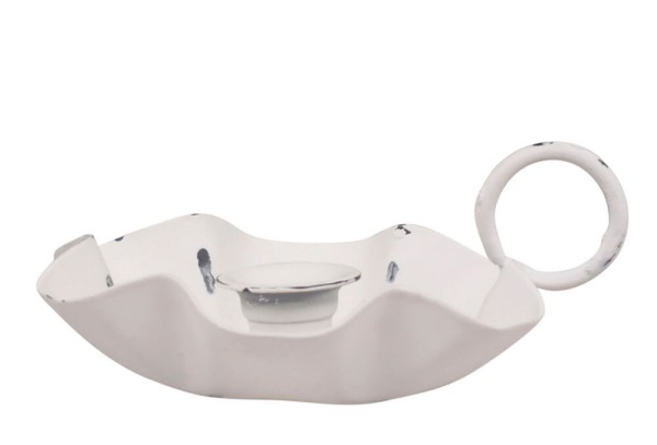 Chic Antique Kerzenhalter mit Henkel für Spitzkerzen Kerzenständer Shabby Weiß