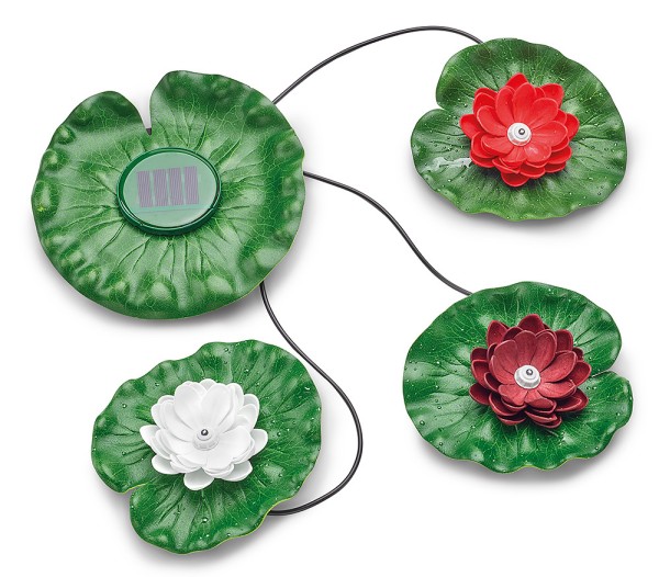 Pontec PondoSolar Lily LED Set 3 Schwimmende Seerosen Teichbeleuchtung