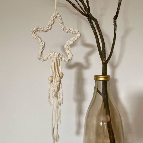 Makramee Stern Anhänger Baumwolle 16cm Boho Christbaumschmuck Weihnachtsdeko