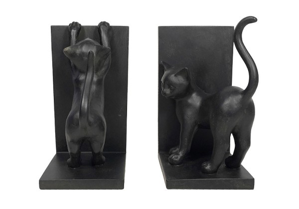 Buchstütze Katzen 2 Stück Buchständer Buchhalter Schwarz