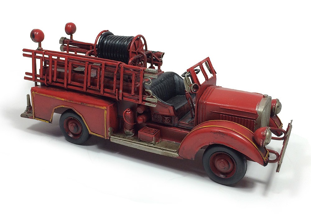 Nostalgisches Feuerwehrauto Modell Feuerwehrwagen Vintage Metall Rot 30cm