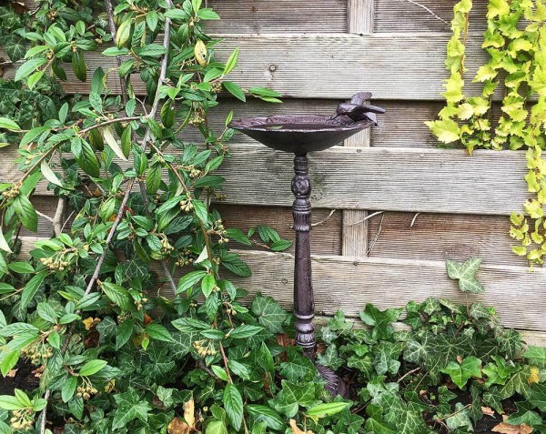 Vogeltränke auf Fuß mit Vogel Vogelbad Futterschale Gusseisen Antik-Stil Braun