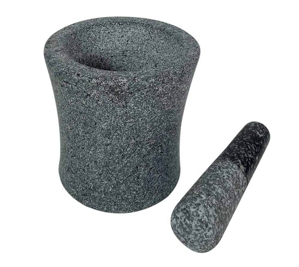Mörser mit Stößel Granit Grau Poliert Naturstein Steinmörser 15cm
