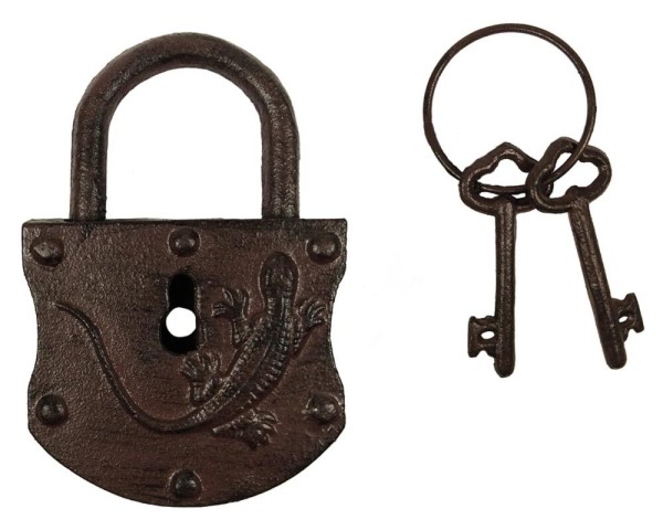 Deko Vorhängeschloss Vintage Salamander Nostalgie 2 Schlüssel Gecko Gusseisen