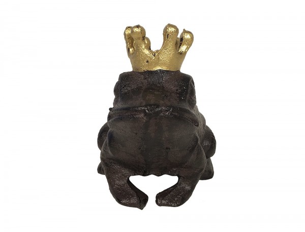 Froschkönig Figur Frosch mit goldener Krone Rustikal Gusseisen Antik-Braun