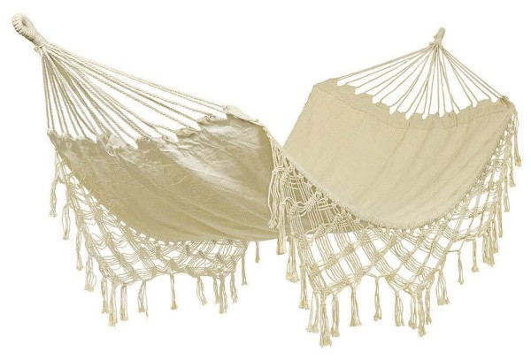 Hängematte Ibiza Fransen Boho Outdoor Camping Tragbar mit Tragetasche 100x200cm