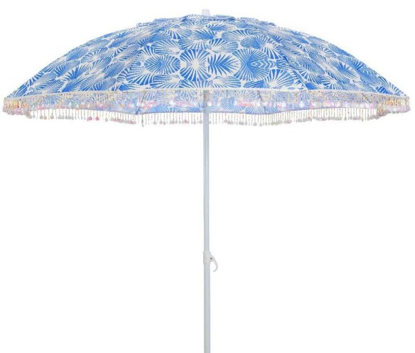 Sonnenschirm Strandschirm Blau Weiß mit Muscheln Garten Camping Erdspieß Ø 180cm