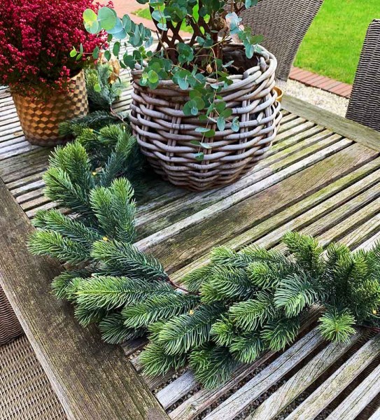 Tannengirlande Naturgetreu LED Beleuchtet Weihnachtsgirlande Außenbereich Timer 180cm