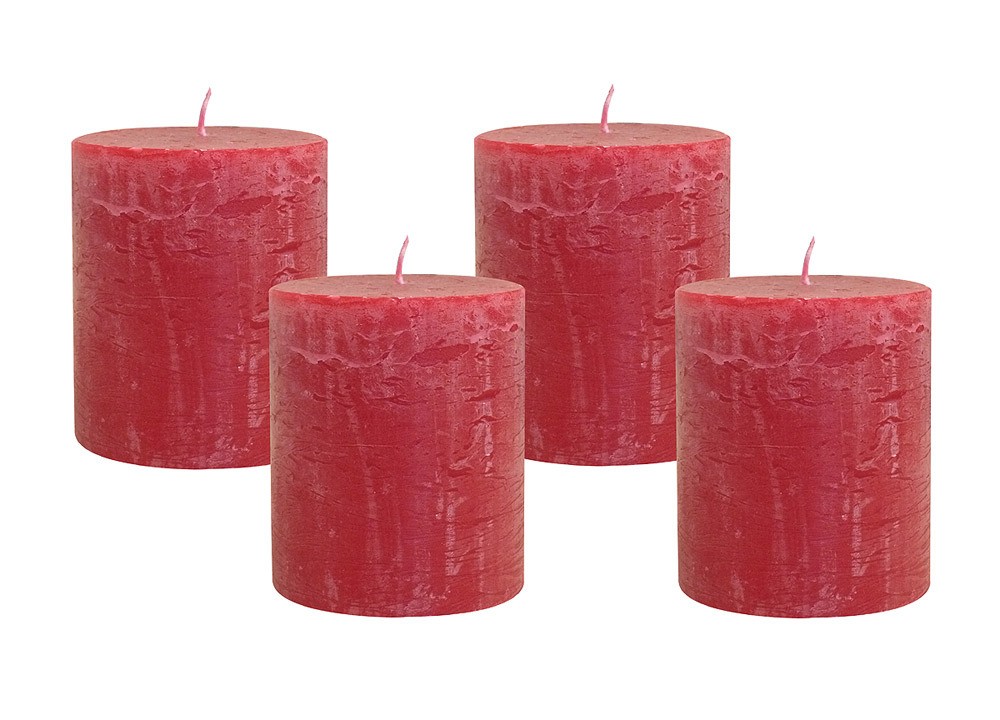 4 Rustic Stumpenkerzen Premium Kerze Rot 8,5x10cm - 60 Std Brenndauer günstig online kaufen