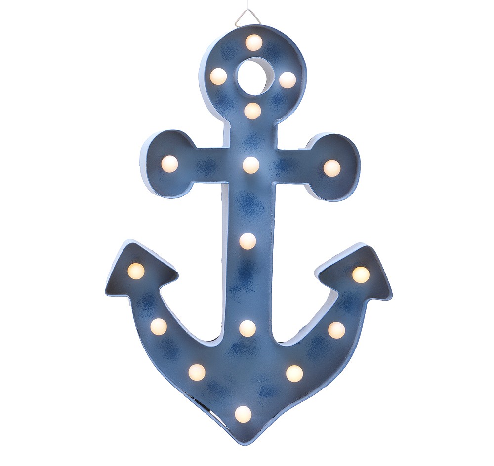 LED Anker mit Beleuchtung Blau Timer Nachtlicht Leuchtdeko Vintage Maritim 31cm