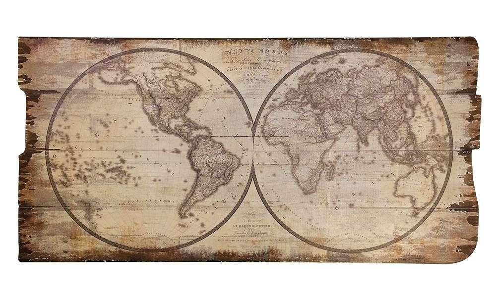 Wandbild Weltkarte Atlas Holz Nostalgie Vintage Antik-Stil 40x80cm