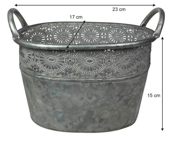 Zink Blumentopf Oval mit Griffen Vintage-Stil Pflanztopf Landhausstil Grau