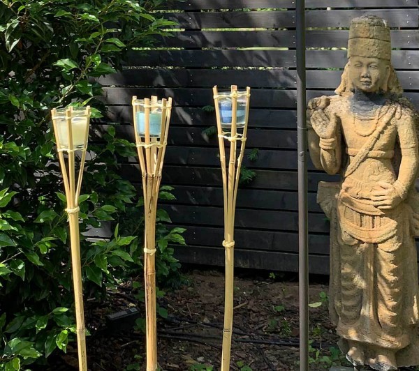 3 Gartenfackeln Bambus Citronella Kerze im Glas Gartenkerzen Bambusfackel 100cm