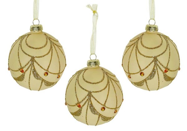 Christbaumkugeln Creme Ornamente Gold 3 Stück Weihnachtskugeln Echt Glas