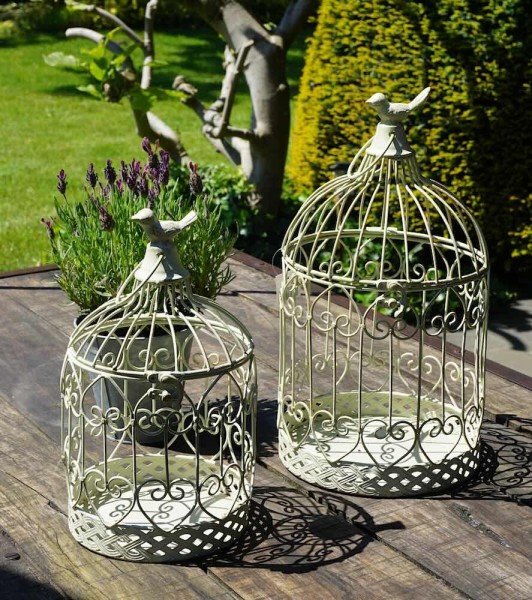 Deko Vogelkäfig Dekokäfig 2er-Set Vögel Nostalgie Antik-Sil Weiß 33cm