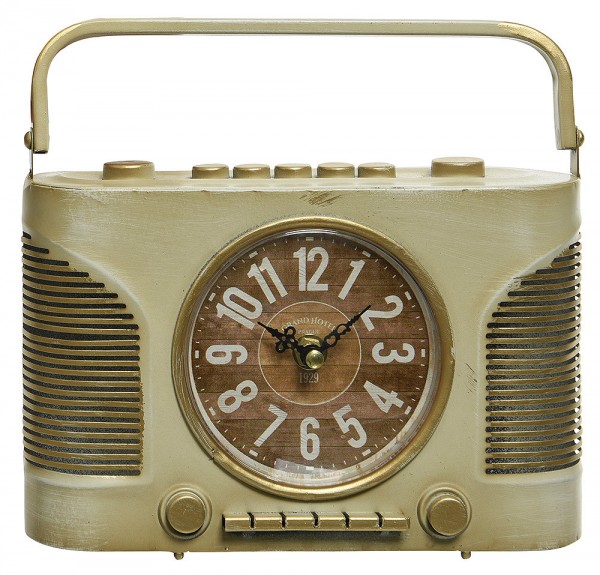 Tischuhr Nostalgie Radio gold Eisen Kassettenrekorder Retro Uhr Vintage 22cm