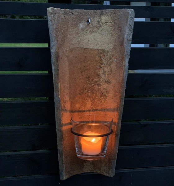 Wandkerzenhalter Echt Antiker Dachziegel mit Glas Windlicht Teelichthalter