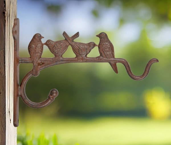 Wandhalterung für Blumenampel Vögel Gusseisen Braun Wandhaken Blumentopf Vintage