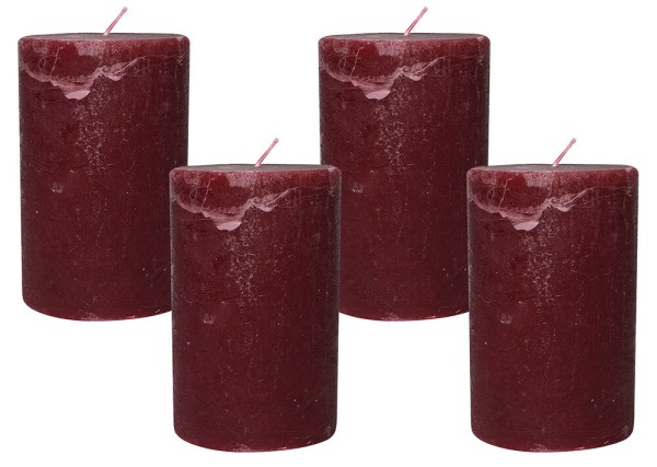 4 Rustic Stumpenkerzen Premium Kerze Dunkelrot 7x12cm - 55 Std Brenndauer