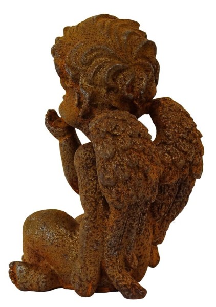 Engel Figur Putte Gusseisen Rost Statue sitzend Eisen Edelrost Antik-Stil 11cm