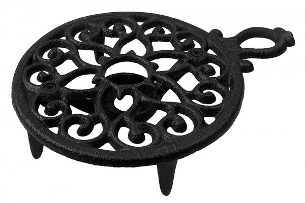 Stövchen Rund mit Griff Vintage Warmhalteplatte Rechaud Gusseisen Schwarz