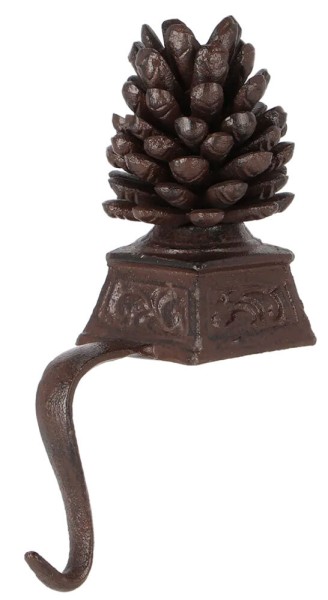 Dekohalter Haken für Kante Gusseisen Braun Tannen Zapfen Kantenhänger Vintage