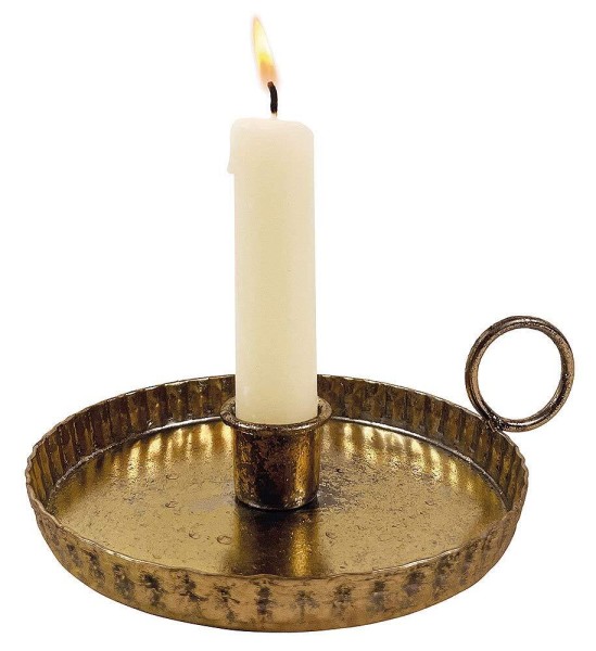 Kerzenhalter mit Henkel Biedermeier Kerzenständer Metall Gold Patiniert Vintage