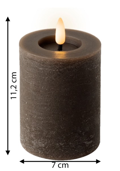LED Kerze Rustic Braun Stumpenkerze Flammeneffekt Echtwachs Warmweiß H 11,2cm
