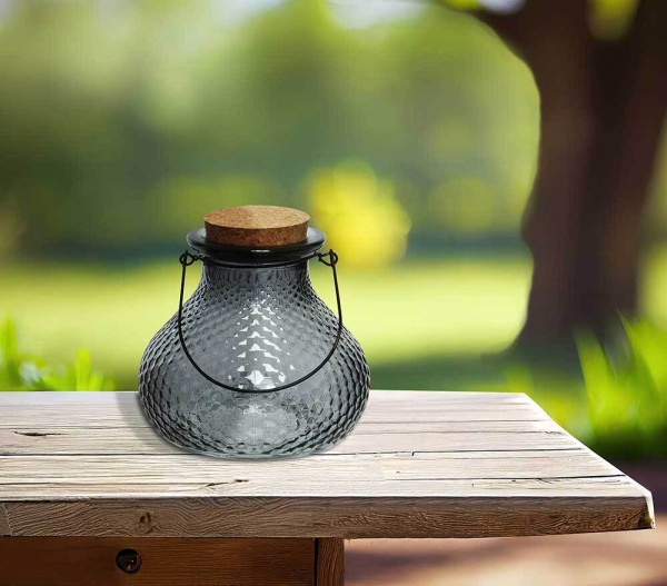 Wespenfalle Glas Grau Taupe zum Aufhängen Landhausstil Insektenfalle 13cm