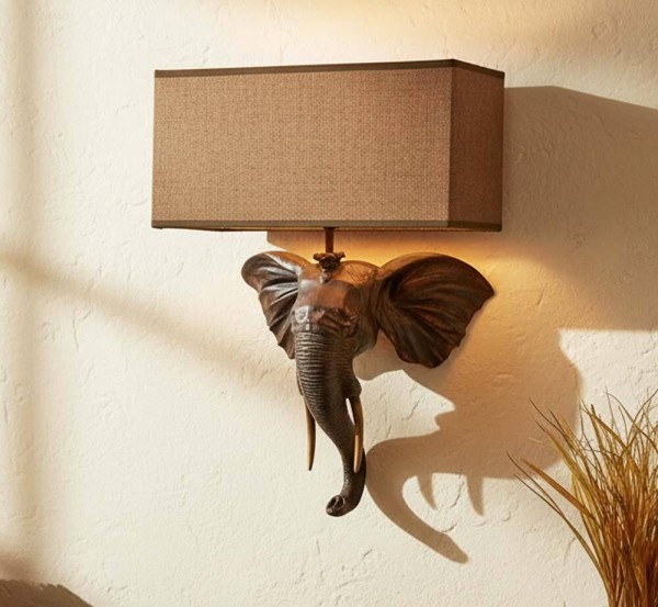 Wandleuchte Elefant Afrika Wandlampe Safari Kolonialstil Antik-Stil Braun