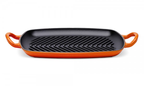 Le Creuset Rechteckige Grillplatte Signature Gusseisen Ofenrot 30cm