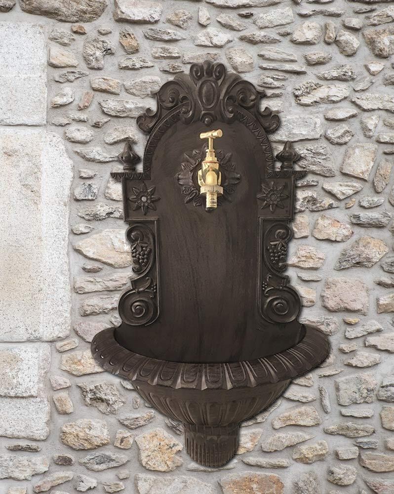 Wandbrunnen Antik-Stil Garten Waschbecken mit Wasserhahn Metall Antik-Stil Braun